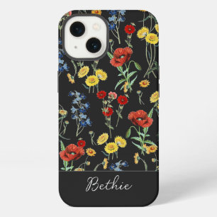 Elegante moderne süße Wildblumen Name Schwarz iPhone 13 Hülle