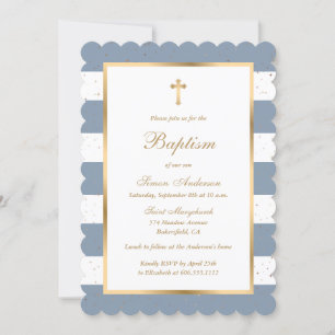 Elegante moderne Taufe Blue Gold Boy Taufen Einladung