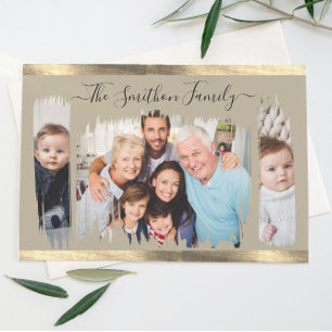Elegante moderne Taupe & Gold - Ihre Foto-Familie Postkarte