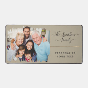 Elegante moderne Taupe & Gold - Ihre Foto-Familie Schreibtischunterlage