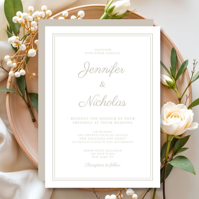 Elegante Moderne Taupe SkriptWedding Einladung (Elegant Modern Taupe Script Wedding Invitation)