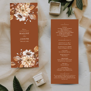 Elegante moderne Terrakotta-Floral-Boho-Hochzeit Programm