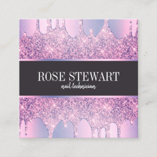 Elegante moderne Tropfen des lila Glitzer Quadratische Visitenkarte