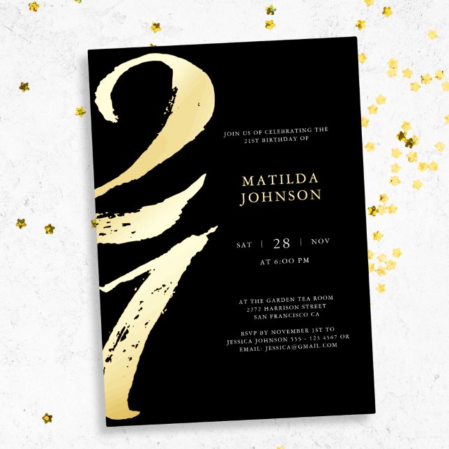 Elegante moderne Typografie 21. Geburtstag Folieneinladung (Elegant Modern Typography 21st Birthday Foil Invitation)