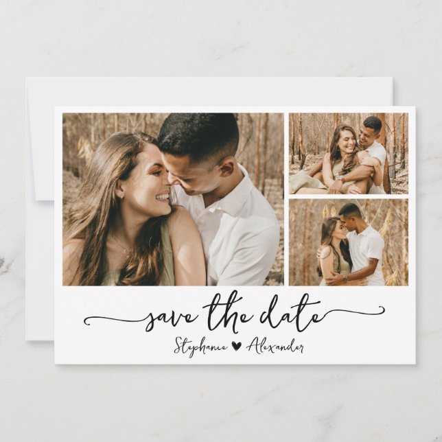 Elegante moderne Typografie FotoCollage Wedding Save The Date (Vorderseite)