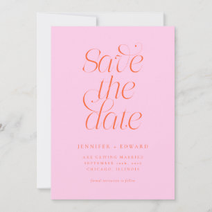 Elegante moderne Typografie Orange Rosa Hochzeit Save The Date