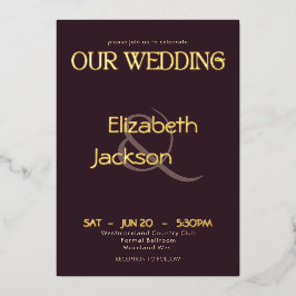 Elegante moderne Typografie Pflaume Noir Hochzeit Folieneinladung
