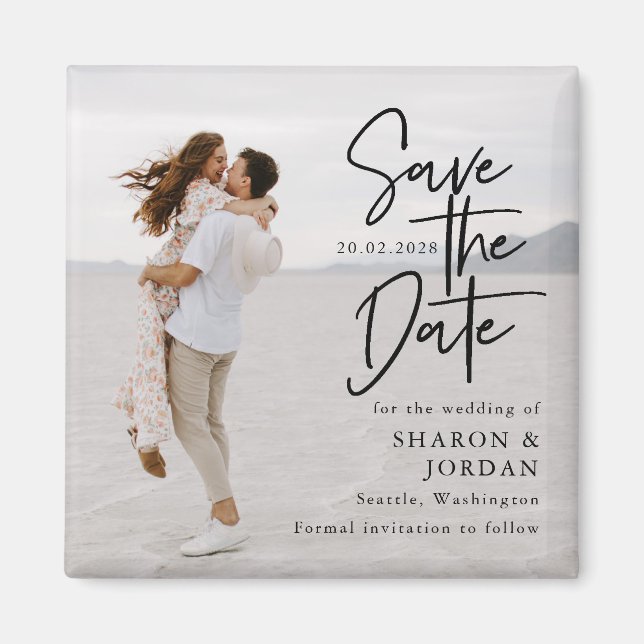 Elegante moderne Typografie Save the Date Hochzeit Magnet (Vorne)