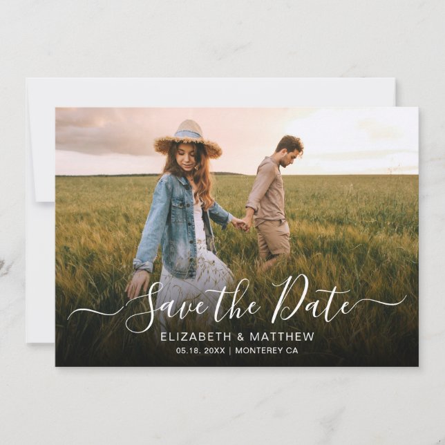 Elegante moderne Typografie Script 1 Foto Hochzeit Save The Date (Vorderseite)