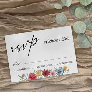 Elegante Moderne Typografie Wasserfarbene Wildblum RSVP Karte