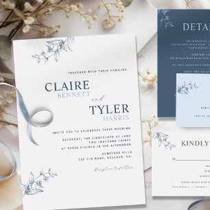 Elegante Moderne und Minimal Blue Wedding Einladun Einladung