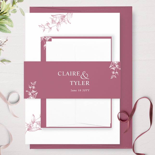 Elegante moderne und minimale Hochzeit in Burgund Einladungsbanderole (Von Creator hochgeladen)