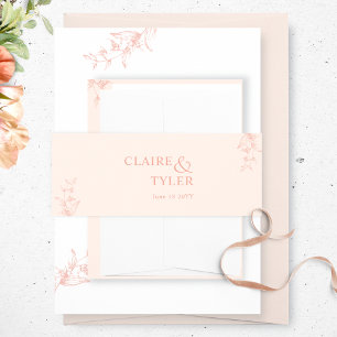 Elegante, moderne und minimale Pfirsichhochzeit Einladungsbanderole