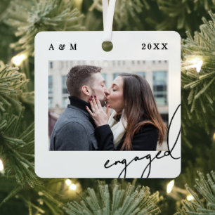 Elegante moderne Verlobungsfotoschrift Ornament Aus Metall
