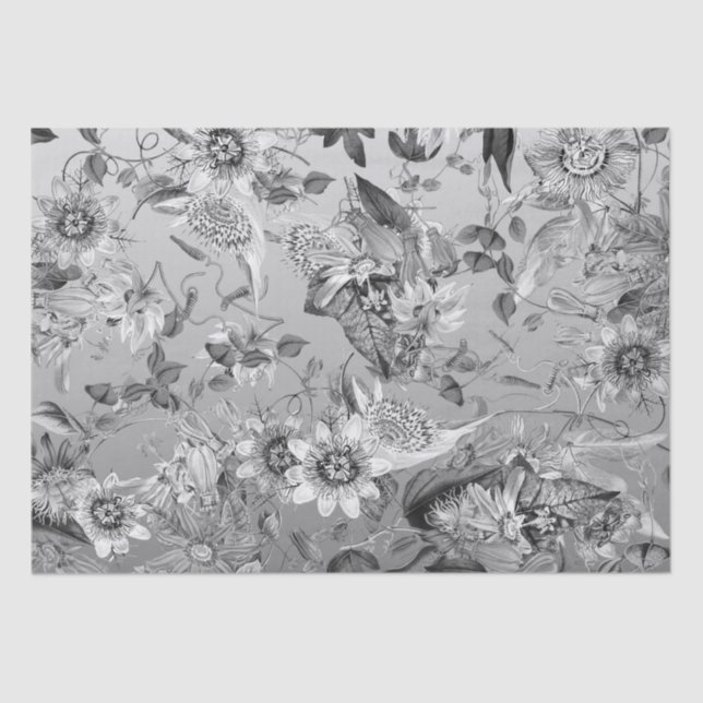 Elegante moderne Vintage Passion Blume Silver Gray Seidenpapier (Vorderseite)