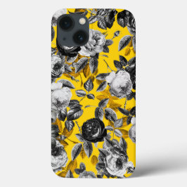 Elegante Moderne Vintage Schwarz-weiße Rose Gelb Case-Mate iPhone Hülle