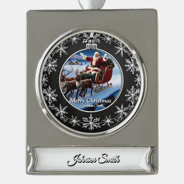 Elegante Moderne Vintage Weihnachten Banner-Ornament Silber (Vorderseite)