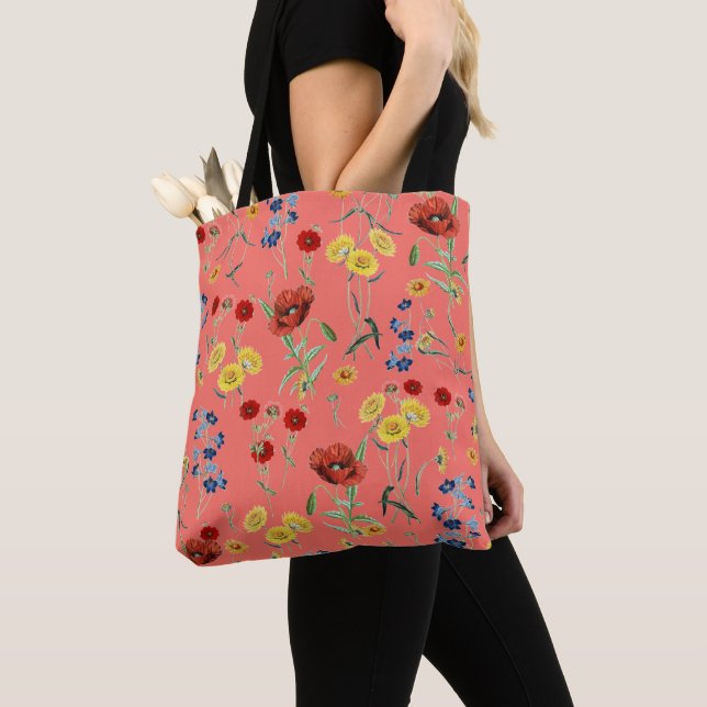 Elegante Moderne Vintage Wildblumen Coral Pink (Von Nahem)