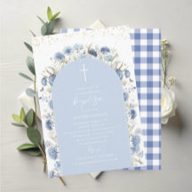 Elegante moderne Wasserfarbe blaue Blumen Taufe