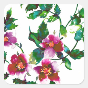 Elegante moderne Wasserfarbe dunkelrosa Wildblumen Quadratischer Aufkleber