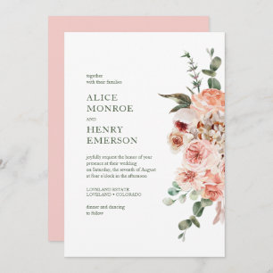 Elegante Moderne Wasserfarbe Rosa Rosen Hochzeit Einladung