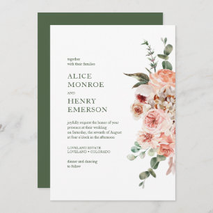 Elegante Moderne Wasserfarbe Rosa Rosen Hochzeit Einladung