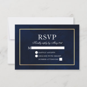 Elegante Moderne Wasserfarben Blaue Hochzeit RSVP Karte