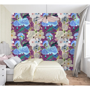 Elegante moderne, weiche, florale Streifen Lila Tapete