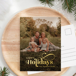 Elegante moderne Weihnachtsfamilienfoto Gold Folien Feiertagspostkarte