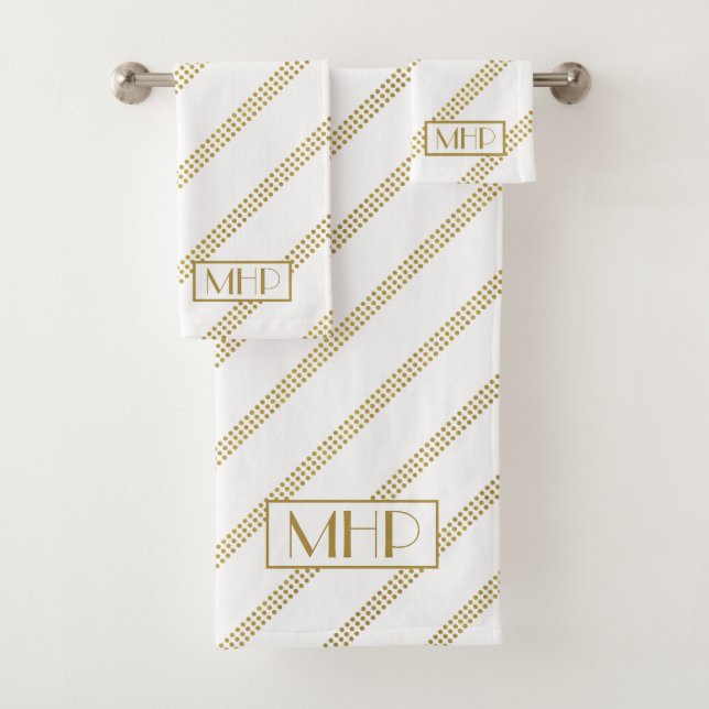 Elegante, moderne, weiß gepunktete Goldlinien Mit  Badhandtuch Set (Insitu)