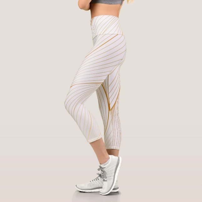 Elegante, moderne, weiße Blätter Capri Leggings (Links)