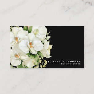 Elegante moderne weiße Orchideen schwarze Visitenk Visitenkarte