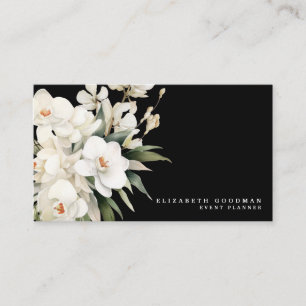 Elegante moderne weiße Orchideen schwarze Visitenk Visitenkarte