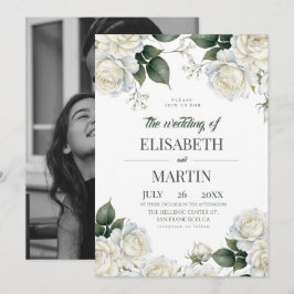 Elegante moderne weiße Rosen Blumen Hochzeit Einladung