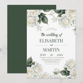 Elegante moderne weiße Rosen Hochzeit Einladung