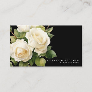 Elegante, moderne, weiße Rosen Schwarze Visitenkar Visitenkarte