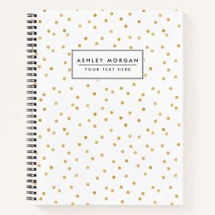 Elegante moderne weiße und goldene Confetti Dots Notizbuch