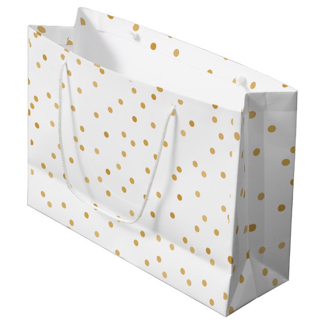 Elegante moderne weißes Goldconfetti-Punkte Große Geschenktüte (Vorderseite Schrägansicht)