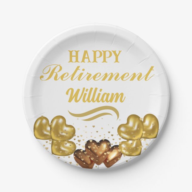Elegante moderne White and Gold Happy Rentirement Pappteller (Vorderseite)