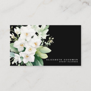 Elegante moderne White Orchids Schwarze Visitenkar Visitenkarte