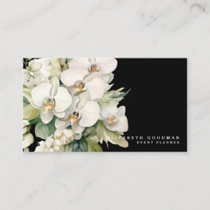 Elegante moderne White Orchids Schwarze Visitenkar Visitenkarte
