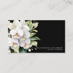 Elegante moderne White Orchids Schwarze Visitenkar Visitenkarte