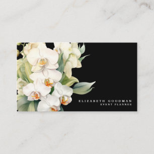 Elegante moderne White Orchids Schwarze Visitenkar Visitenkarte
