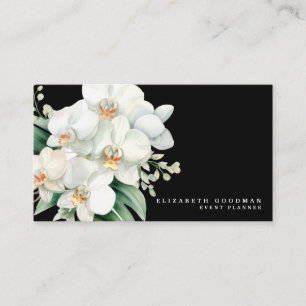 Elegante moderne White Orchids Schwarze Visitenkar Visitenkarte