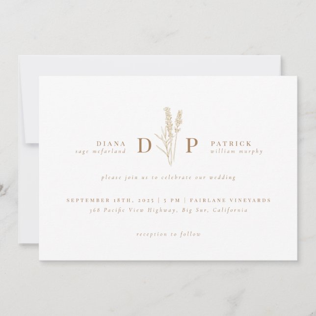 Elegante Moderne Wildblume Erste Hochzeit Einladung (Vorderseite)