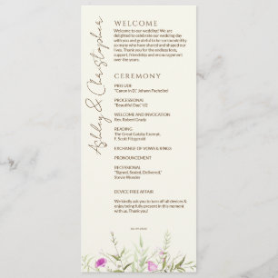 Elegante moderne Wildblume Offweiße Hochzeit Programm