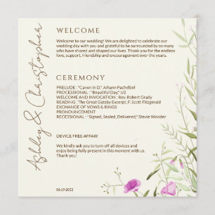 Elegante moderne Wildblume Offweiße Hochzeit Programm
