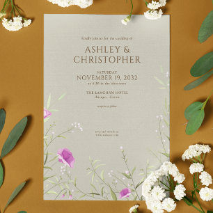 Elegante Moderne Wildblume Taupe Wedding Einladung