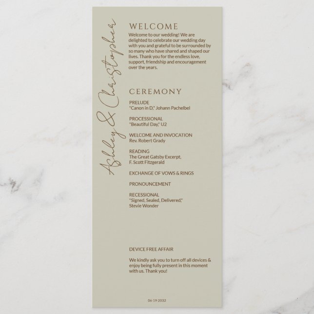 Elegante Moderne Wildblume Taupe Wedding Programm (Vorderseite)