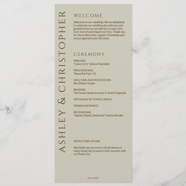 Elegante Moderne Wildblume Taupe Wedding Programm (Vorderseite)
